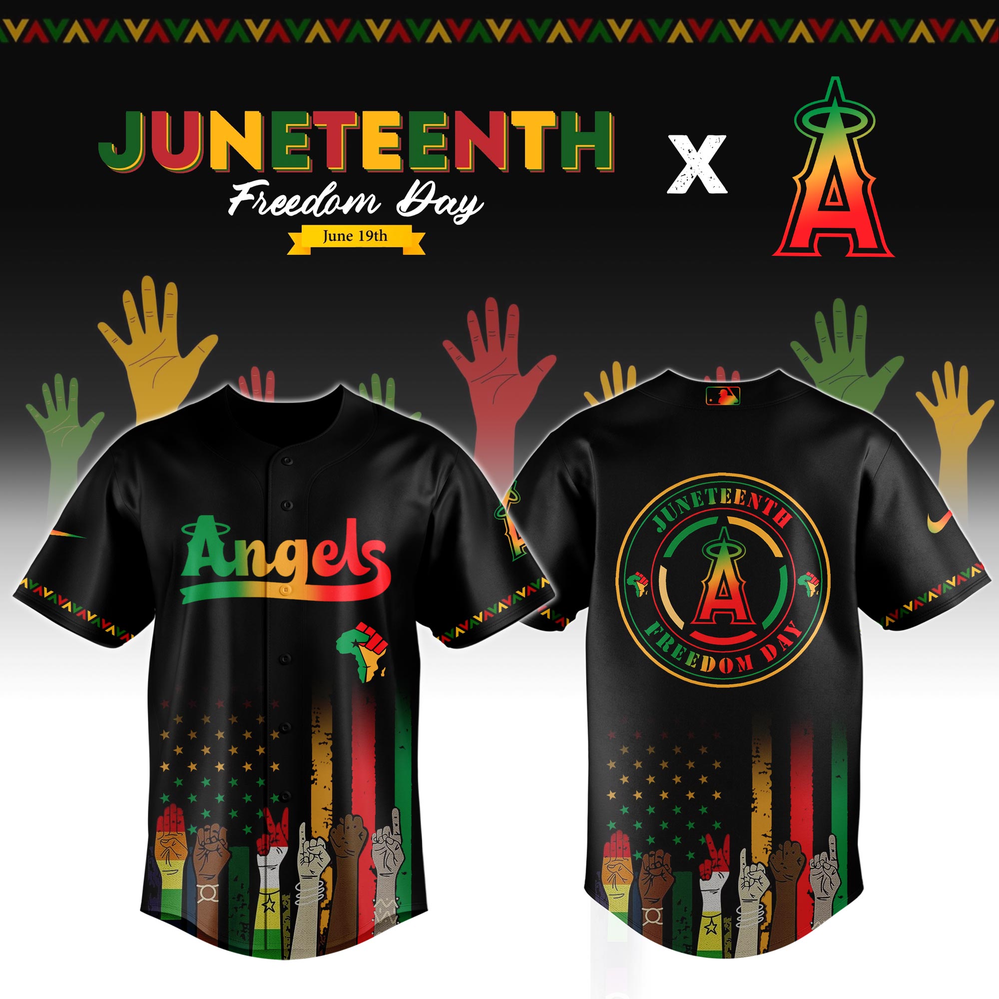 Los Angeles Angels MLB x Juneteenth Personalized Baseball Jersey For Fan
