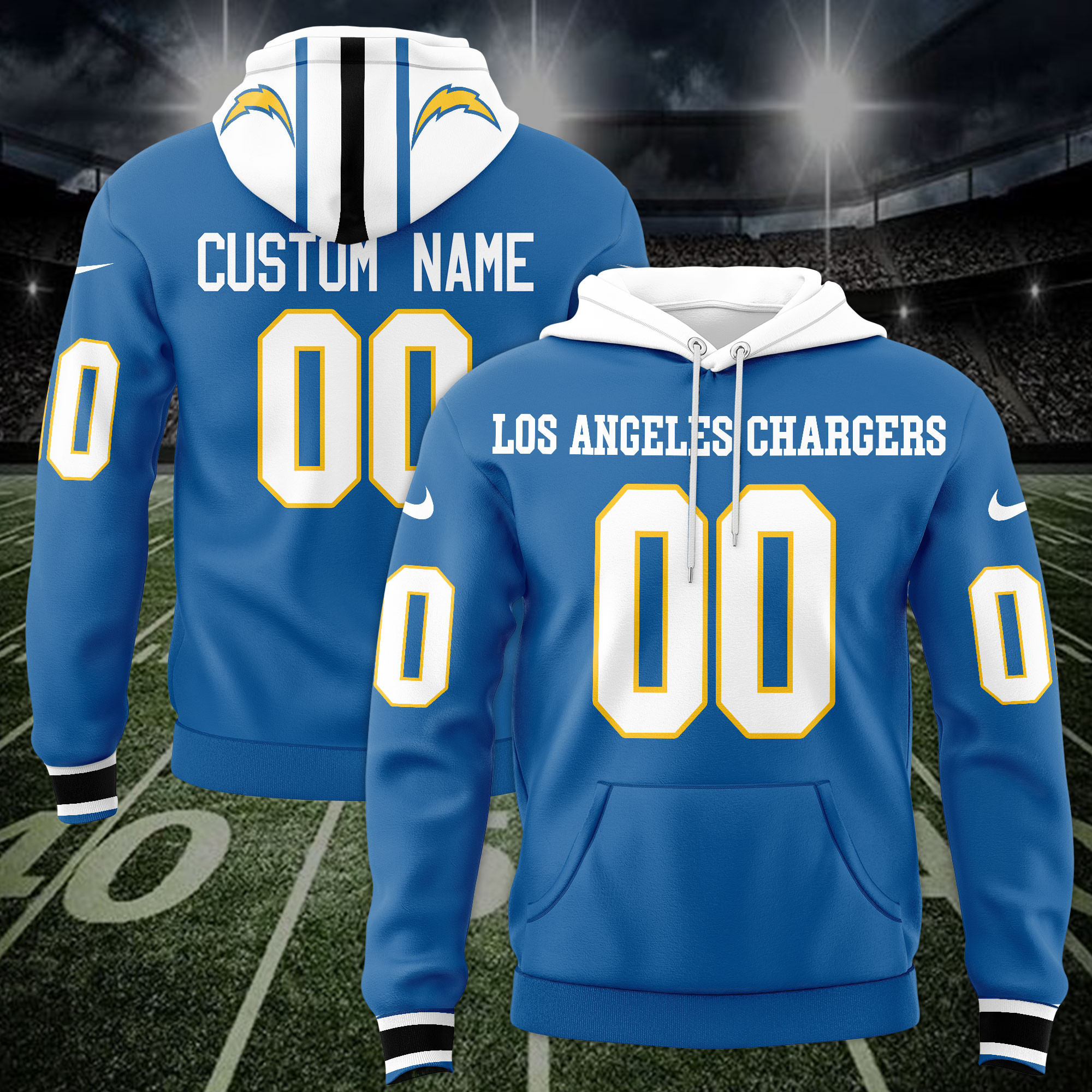 Los Angeles Chargers Custom Name And Number 3D Hoodie Version 164