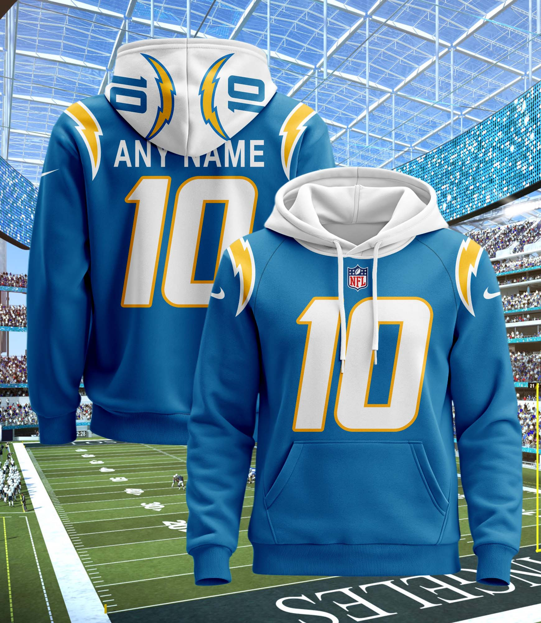 Los Angeles Chargers Custom Name And Number 3D Hoodie Version 181