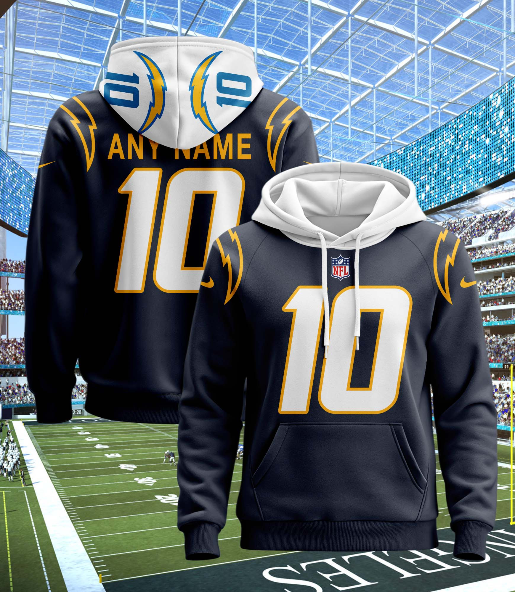 Los Angeles Chargers Custom Name And Number 3D Hoodie Version 183