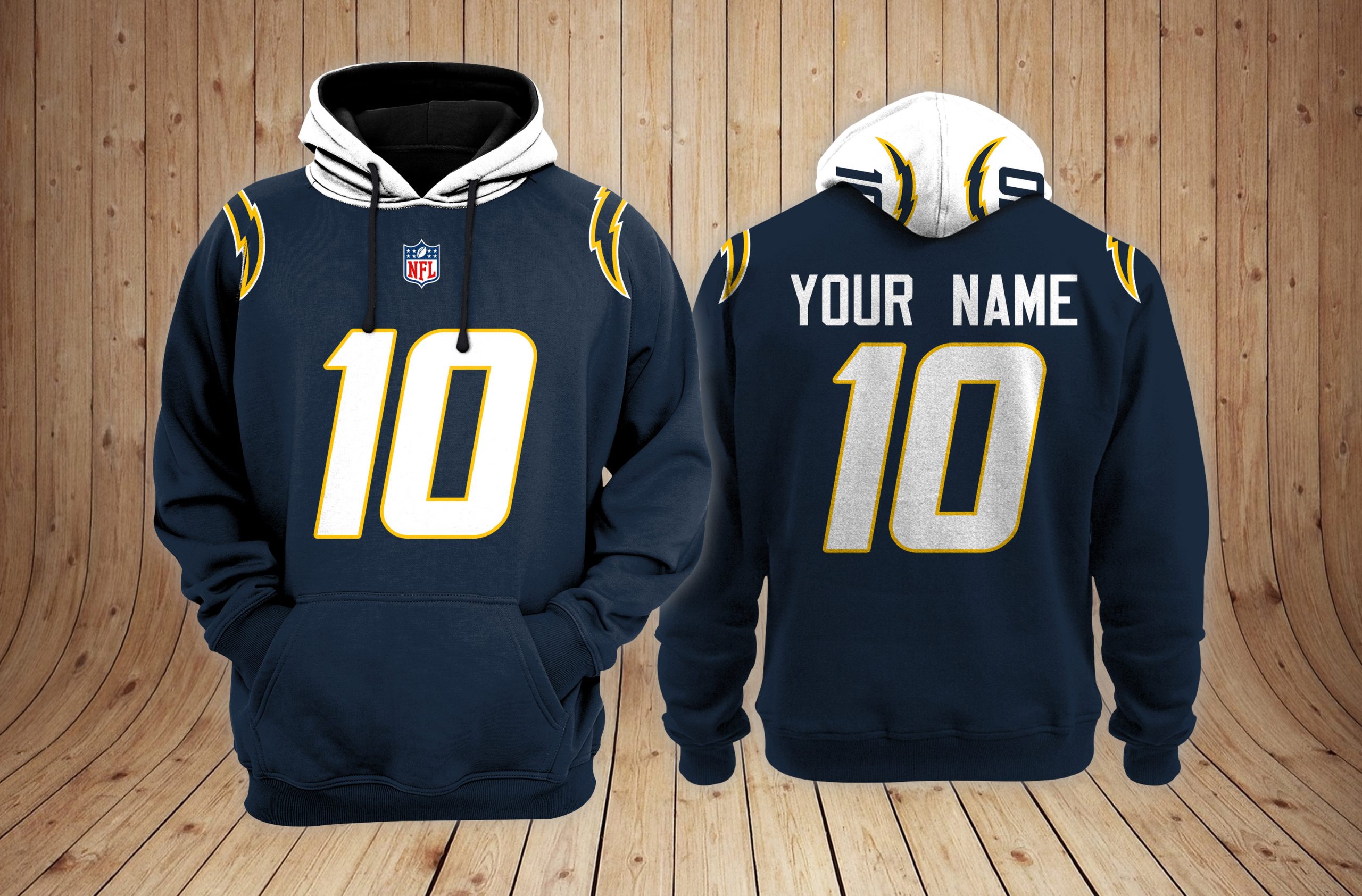 Los Angeles Chargers Personalized Name And Number NFL 3D Hoodie Version 69