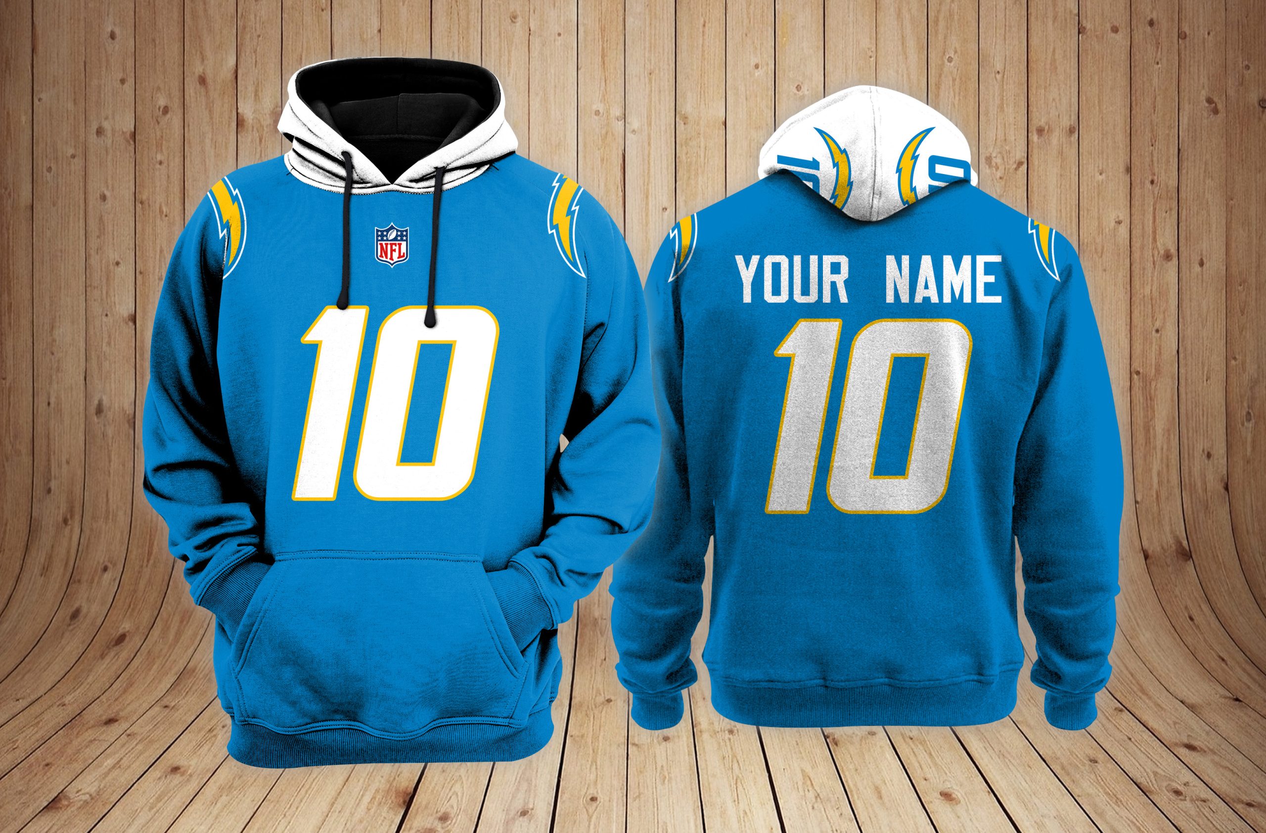Los Angeles Chargers Personalized Name And Number NFL 3D Hoodie Version 70