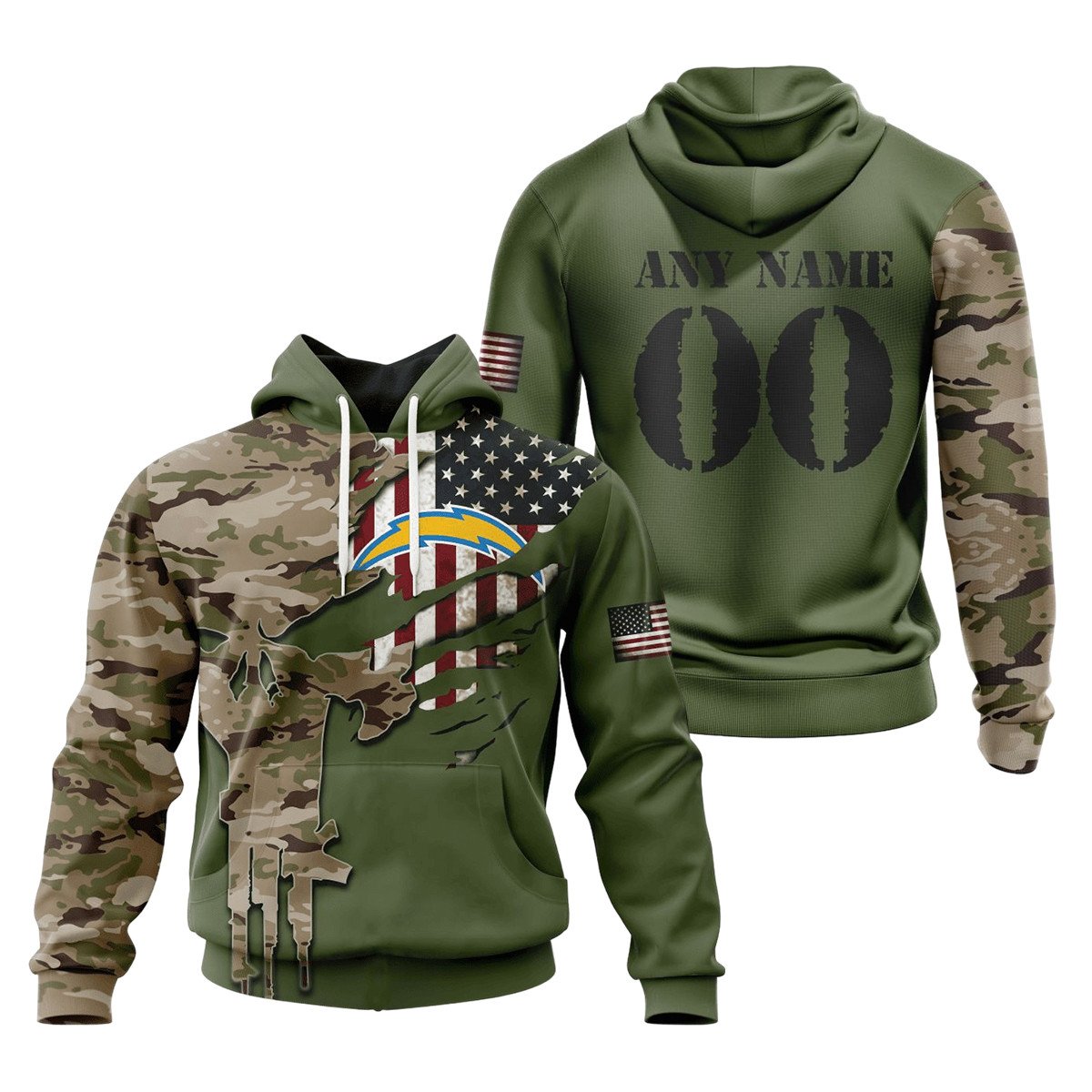 Los Angeles Chargers Special Camo Design 3D printed Sweatshirt Hoodie Zipped Hoodie