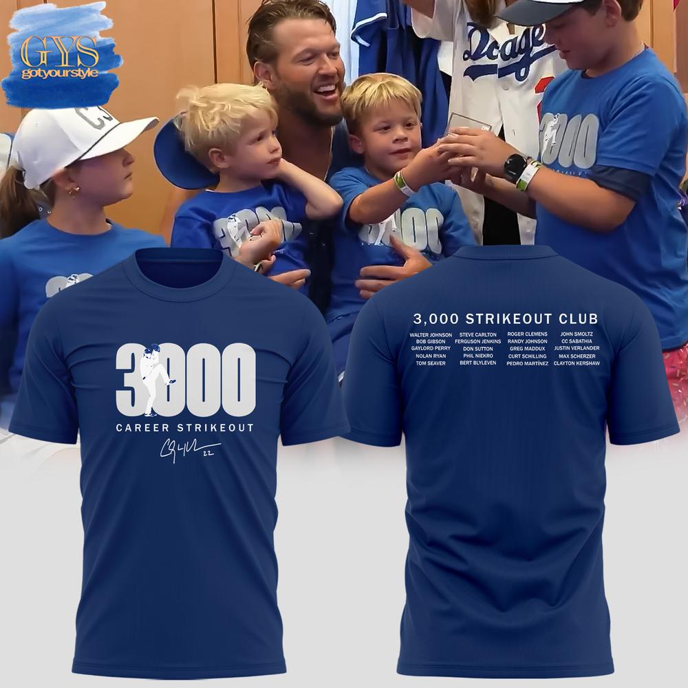 Los Angeles Dodgers Clayton Kershaw's 3,000th-Strikeout T-Shirt Premium Merchandises