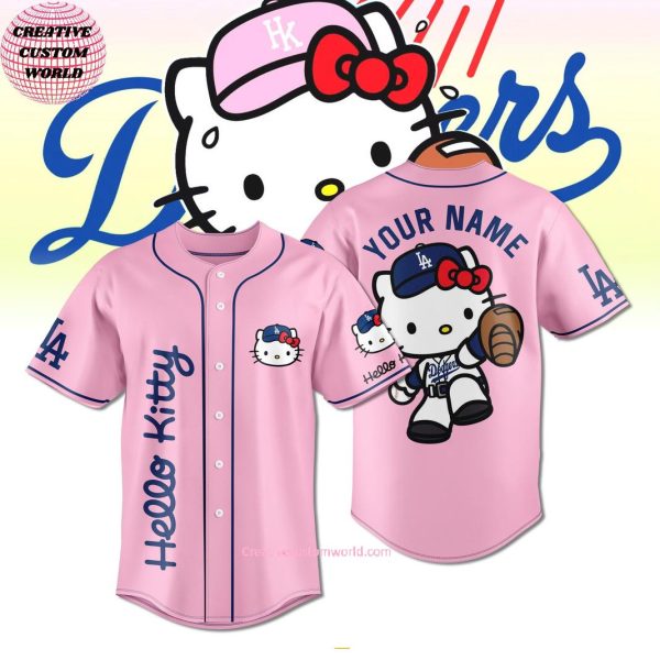 Los Angeles Dodgers Hello Kitty Pink Custom Name Baseball Jersey