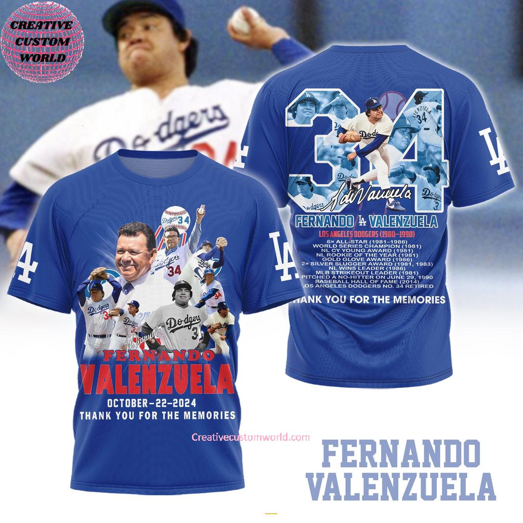 Los Angeles Dodgers x Fernando Valenzuela 1960-2024 Thank You For The Memories 3D T-Shirt