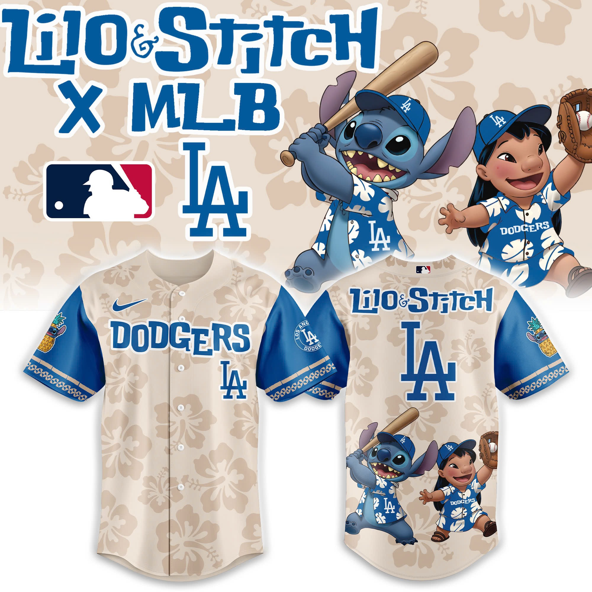 Los Angeles Dodgers x Lilo & Stitch Baseball Jersey Best Movie Merch For Disney Fans