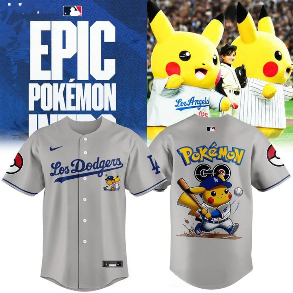 Los Angeles Dodgers x Pokemon GO Pikachu Special Grey Jersey Gifts For Baseball Fans