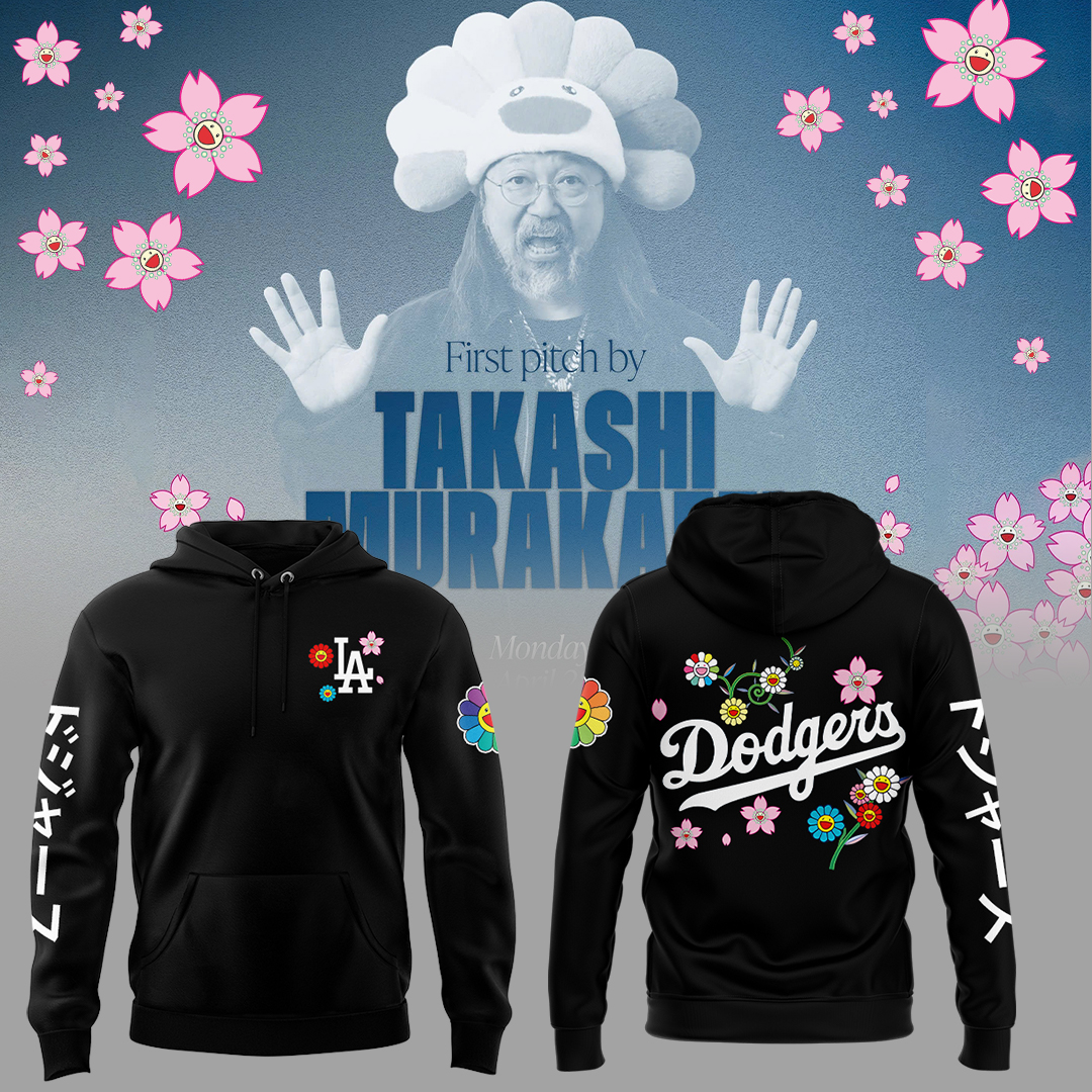Los Angeles Dodgers x Takashi Murakami Japanese Heritage Night Hoodie Unique Baseball Gifts - Black, L