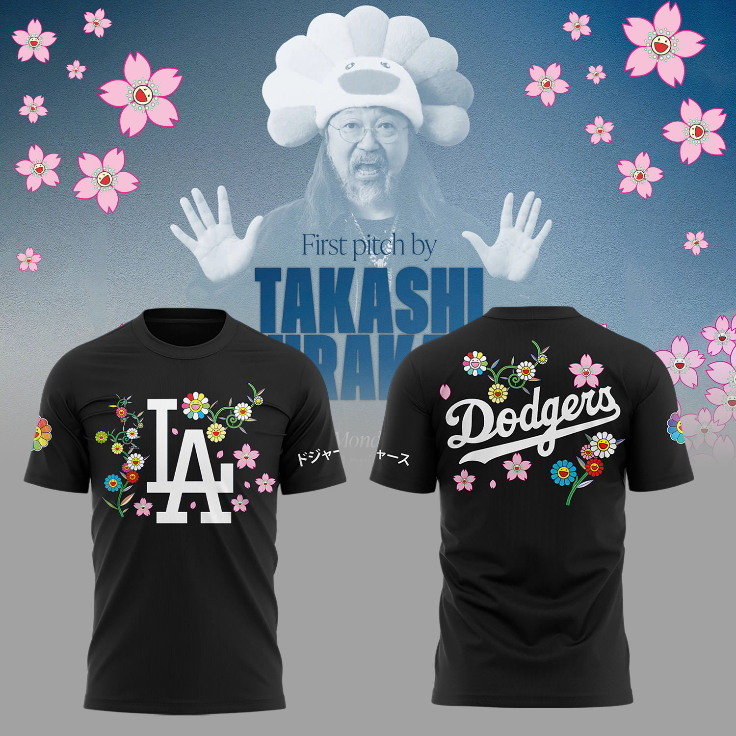 Los Angeles Dodgers x Takashi Murakami Japanese Heritage Night T-Shirt Gift Ideas For Baseball Players - Black, 4XL