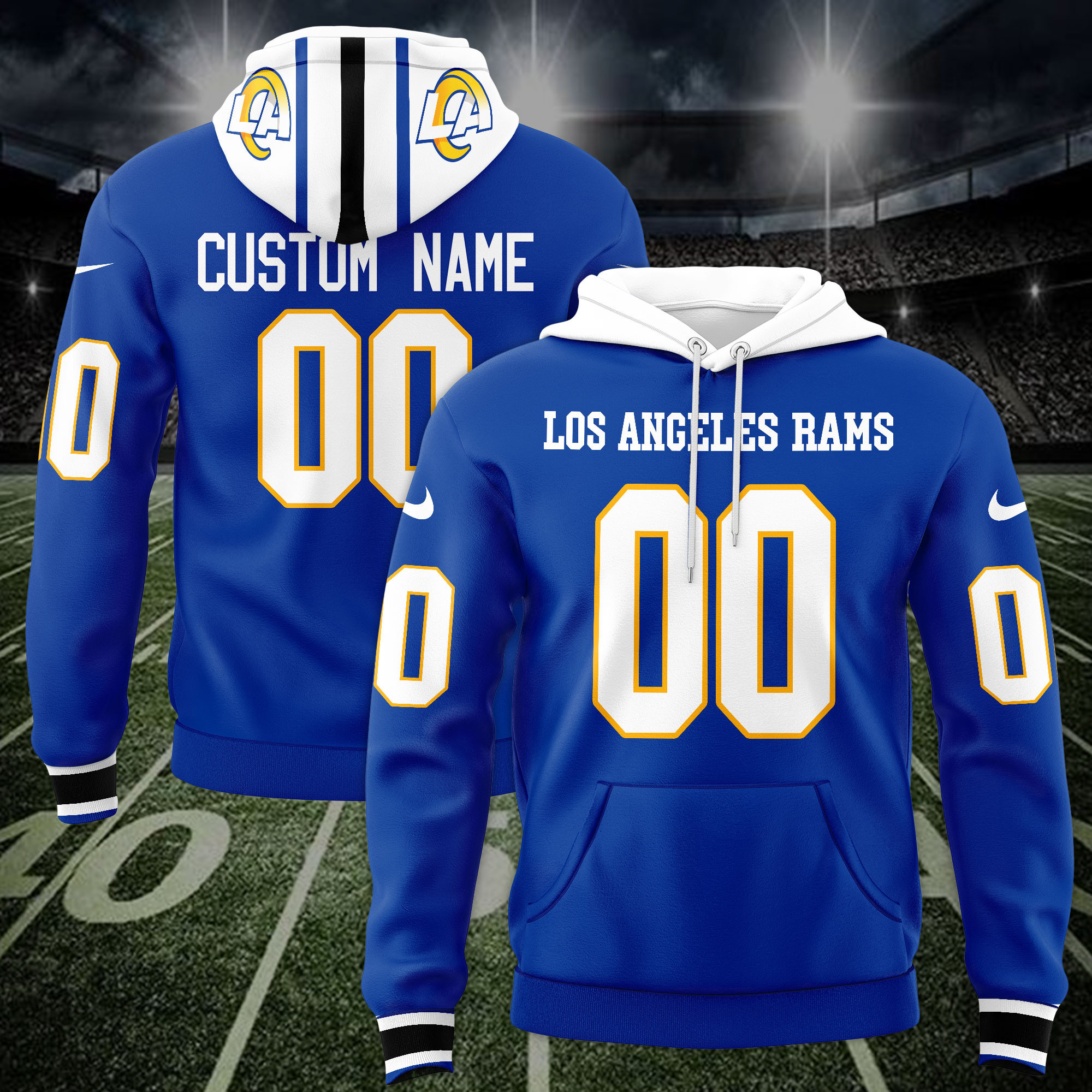 Los Angeles Rams Custom Name And Number 3D Hoodie