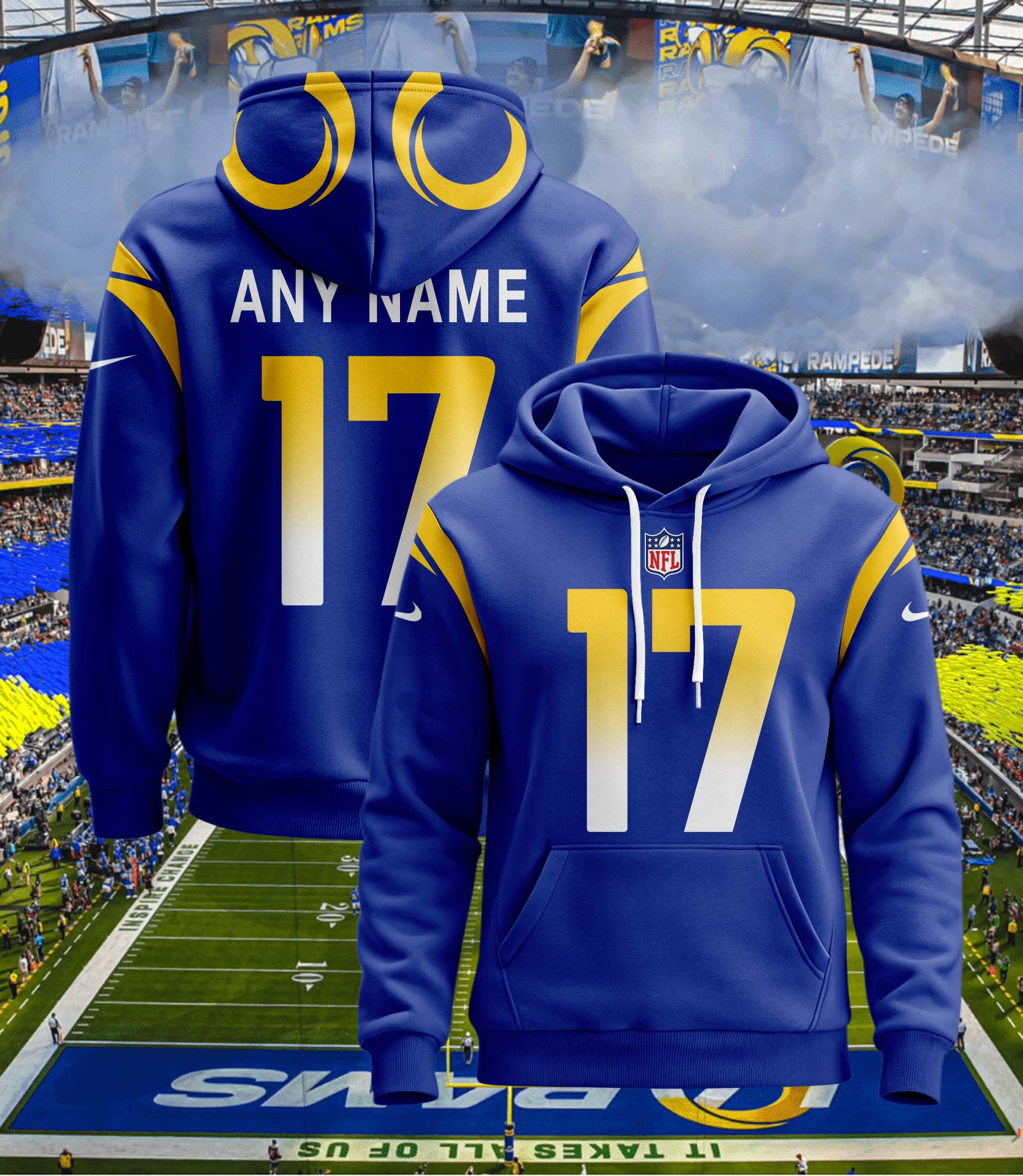 Los Angeles Rams Personalized Name And Number NFL 3D Hoodie Style 60 Gift For Sport Music Fans