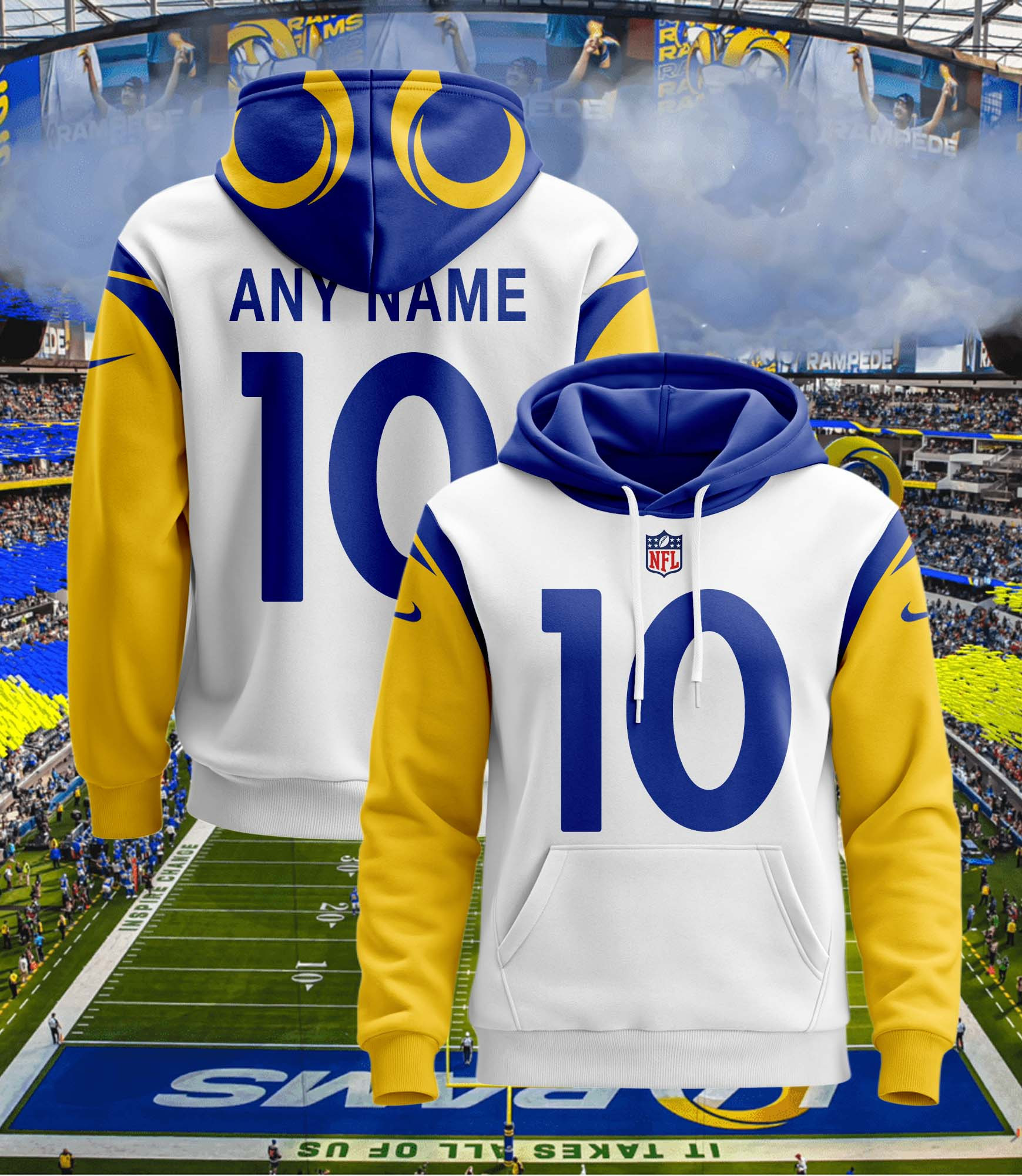 Los Angeles Rams Personalized Name And Number NFL 3D Hoodie Version 59