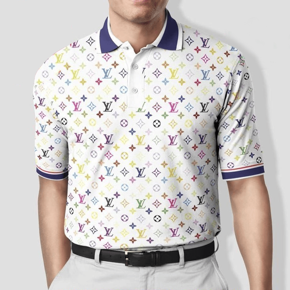 Louis Vuitton Multi Color White Heart Polo Shirt Fathers Day Gift For Dad