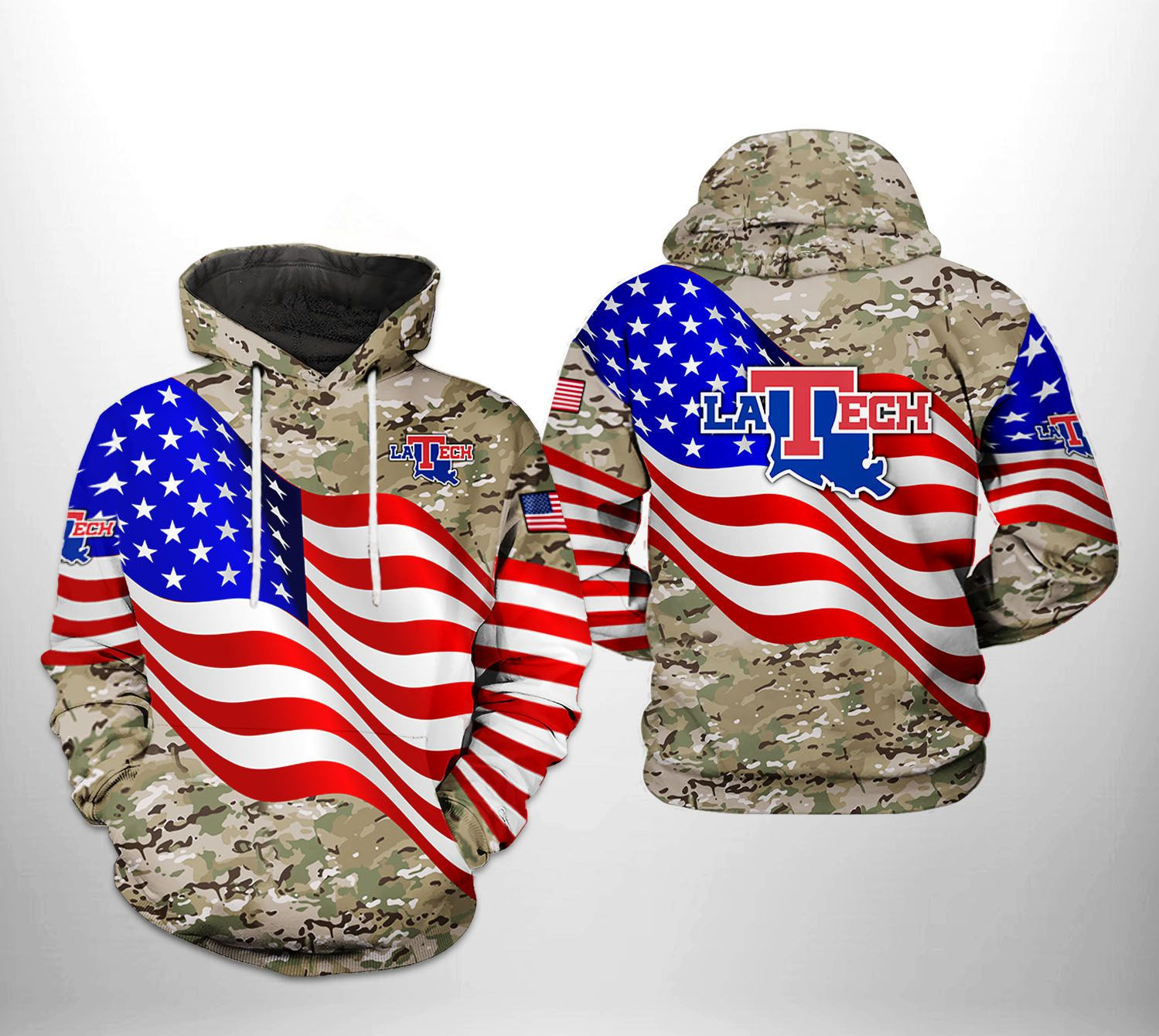 Louisiana Tech Bulldogs NCAA US Flag Camo Veteran Hoodie  Zip Hoodie