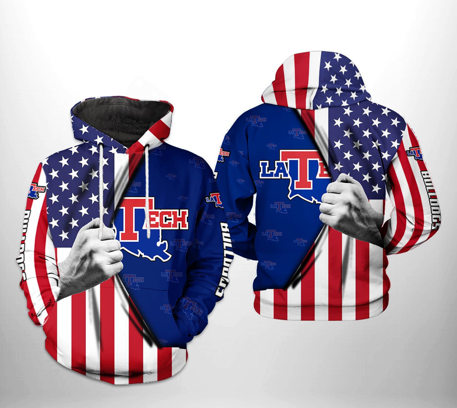 Louisiana Tech Bulldogs NCAA US Flag Hoodie  Zip Hoodie Version 434