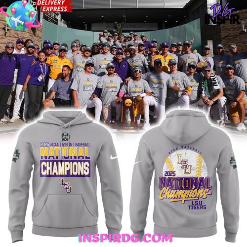 LSU Tigers 2025 NCAA Baseball National Champions Gray Hoodie Premium Merchandises