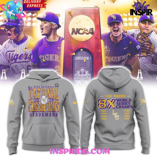 LSU Tigers 8X College World Series Champions 2025 Gray Edition Hoodie Premium Merchandises