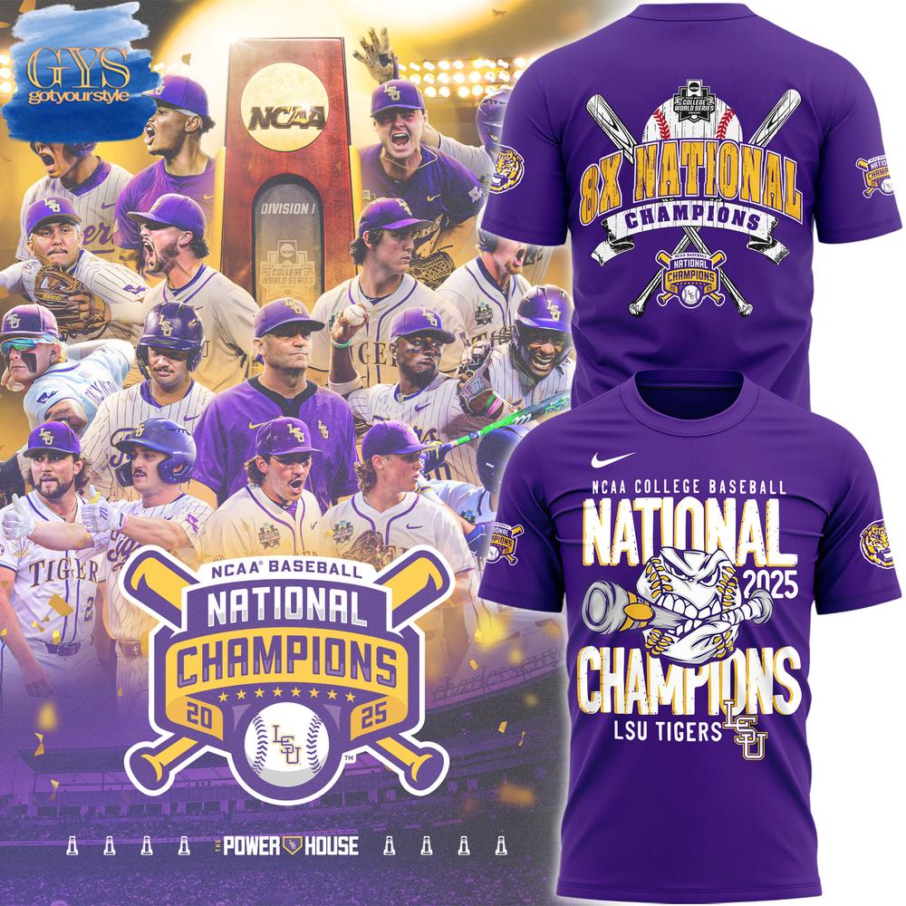 LSU Tigers 8X NATIONAL CHAMPIONS 2025 T-Shirt Premium Merchandises