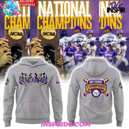 LSU Tigers Geauxmaha 2025 College World Series Champions Gray Hoodie Premium Merchandises