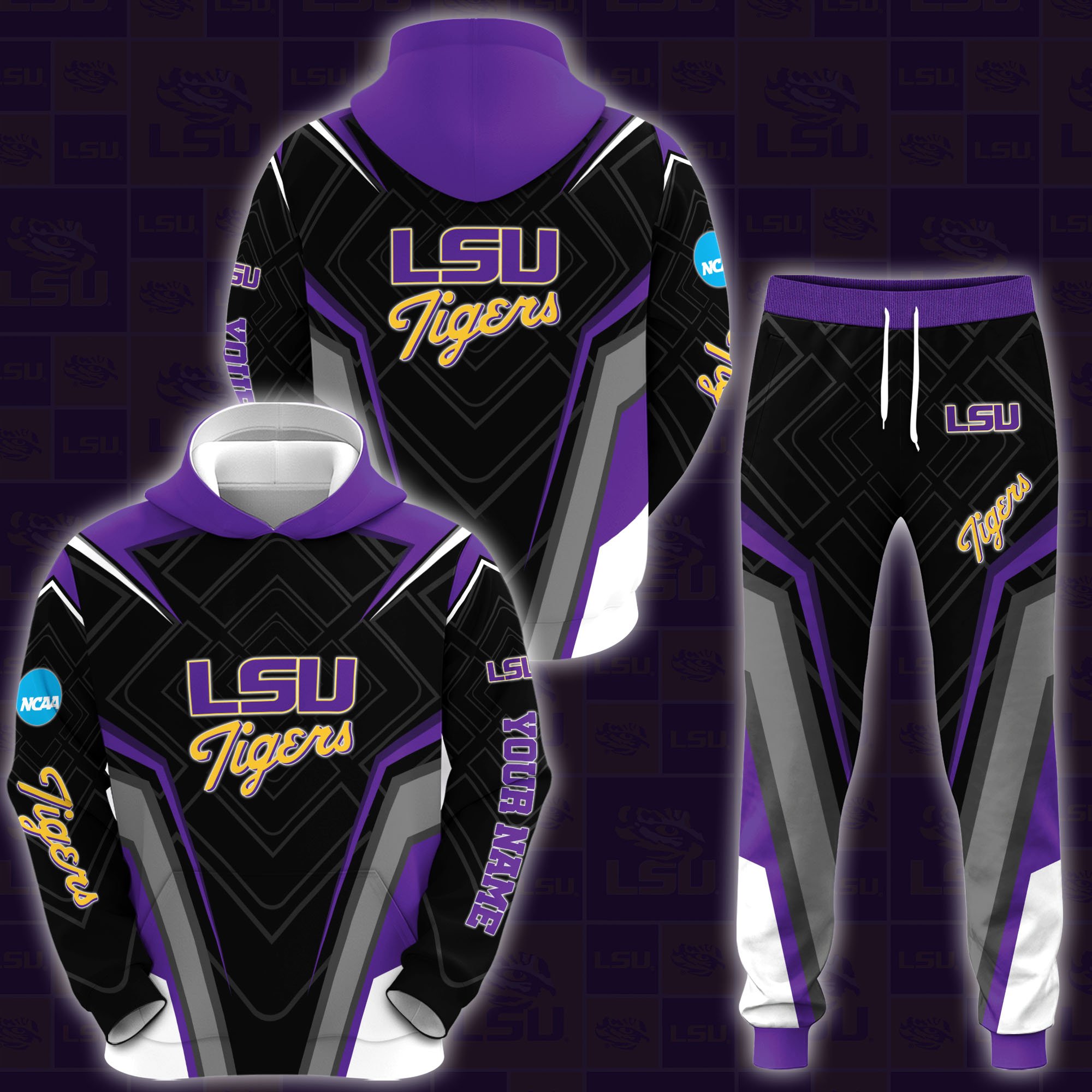 LSU TIGERS Hoodie Joggers Set Custom Your name, Sport Zip Up Hoodie Joggers Set, Sport Gifts For Fan, LSU TIGERS Hoodie GB99 Premium Merchandise