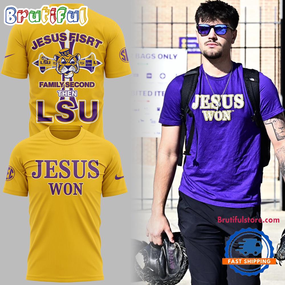 LSU Tigers JESUS WON Yellow T Shirt