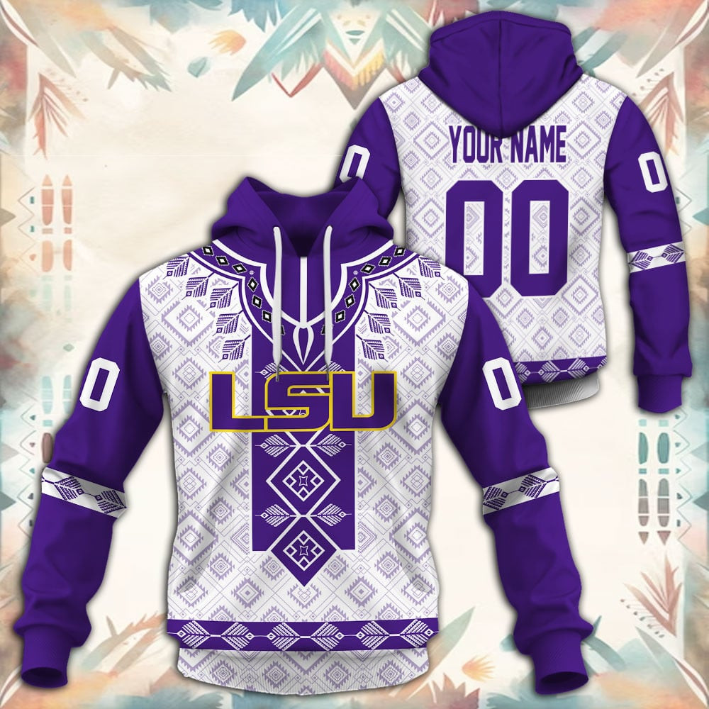 LSU Tigers Native Tribal Custom Name And Number 3D printed Sweatshirt Hoodie Zipped Hoodie