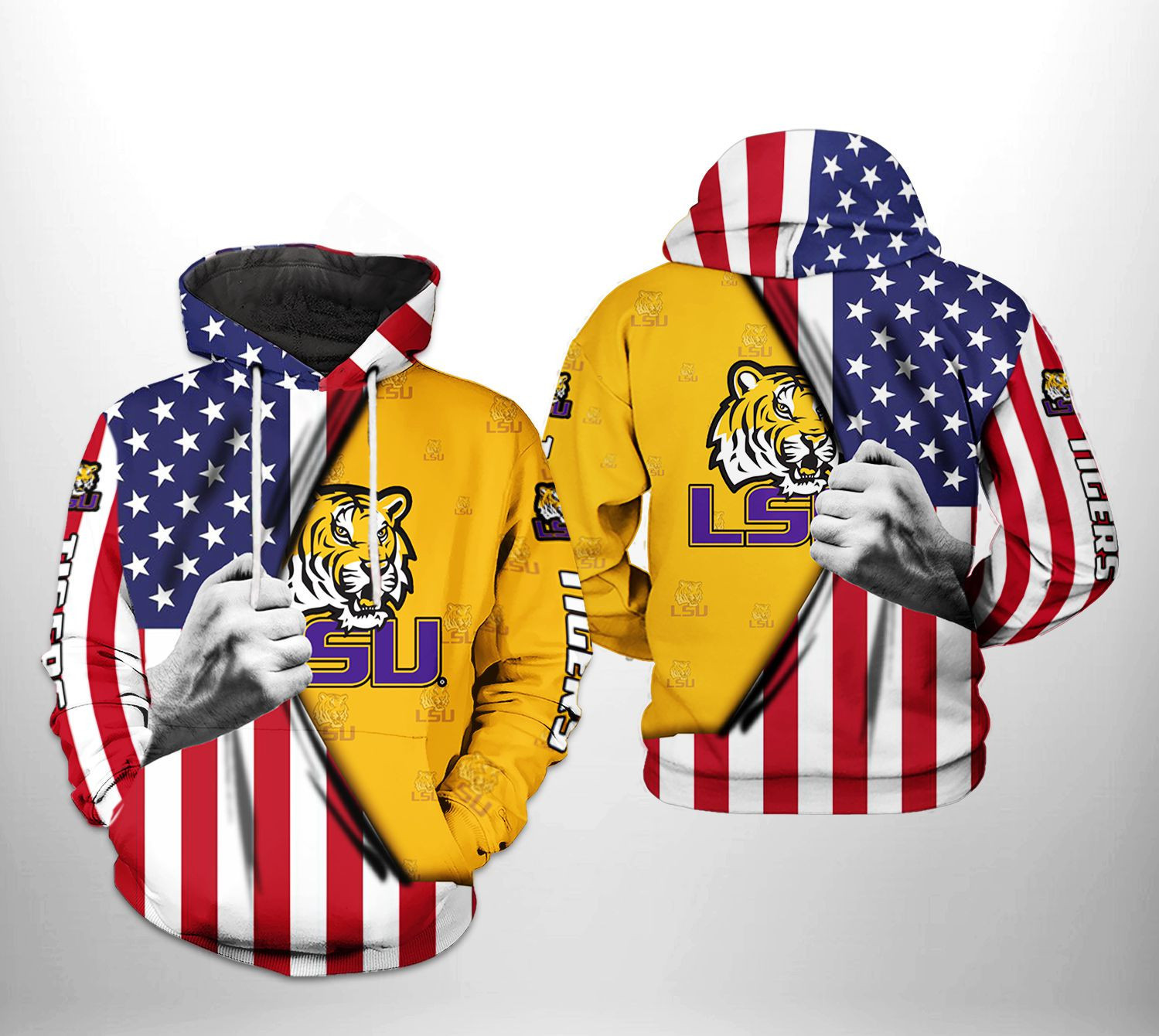 LSU Tigers NCAA US Flag Hoodie  Zip Hoodie Version 455