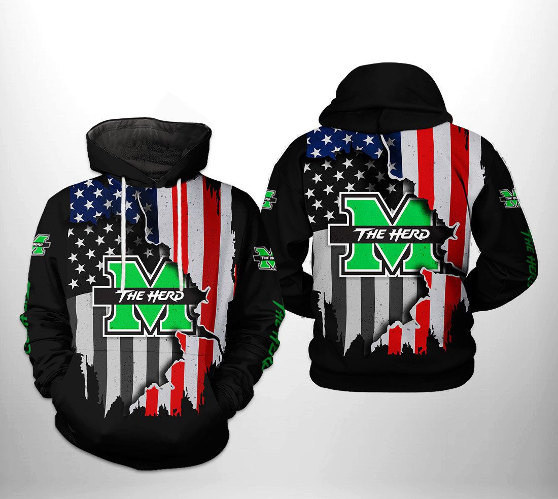 Marshall Thundering Herd NCAA US Flag Hoodie Zip Hoodie