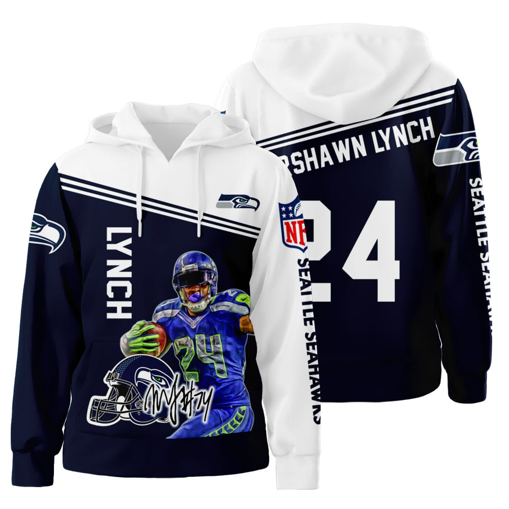 Marshawn Lynch Seattle Seahawks 3D All Over Print Hoodie, Zip-Up Hoodie Ver 2 Gift For Sport Music Fans
