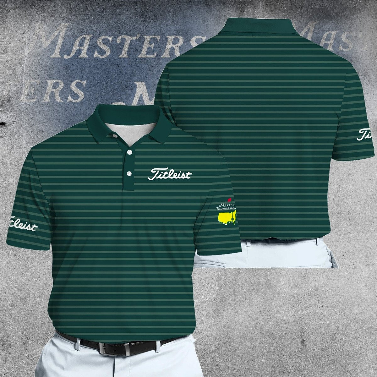 Masters Tour Horizontal Striped Green Dynamic Microfiber Men Polo Shirt Golf Gifts For Men