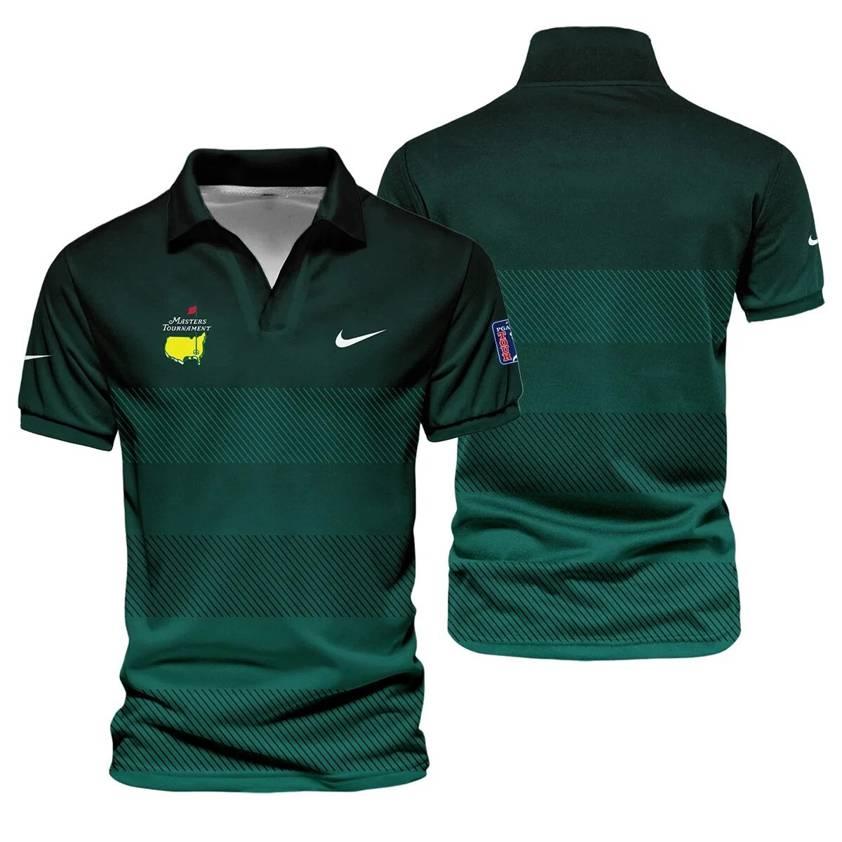 Masters Tournament Dark Green Gradient Stripes Pattern Golf Sport Polo Shirt Fathers Day Golf