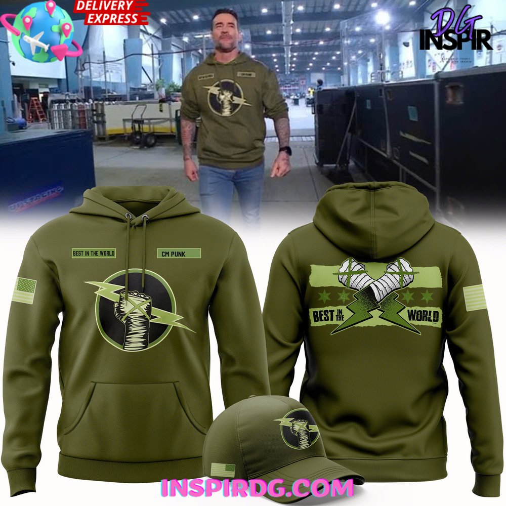 Men Forest Green CM Punk Best in the World Hoodie Gift For Sport Music Fans