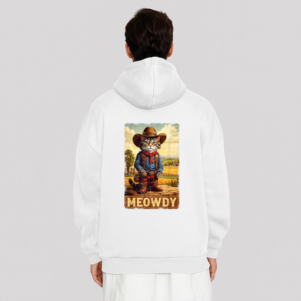 Meowdy Funny Country Side Cat Hat Vintage Cowboy Cat Hoodie