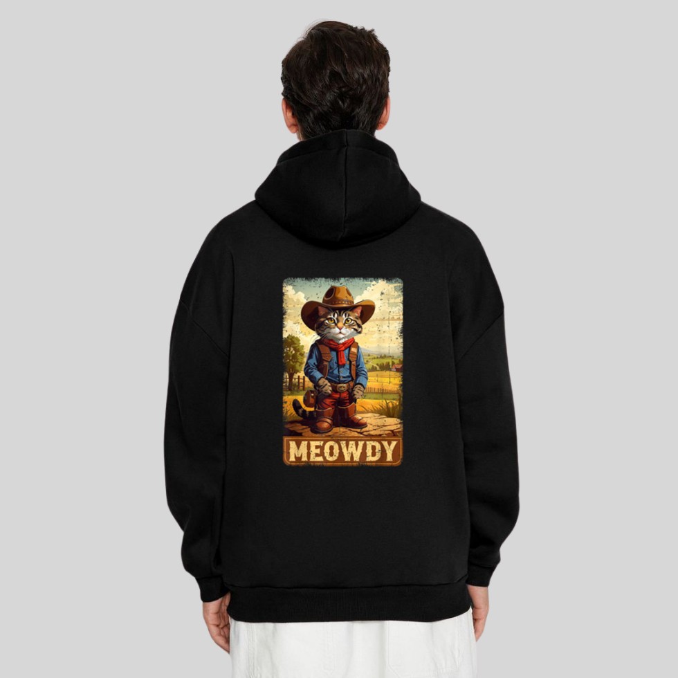 Meowdy Funny Country Side Cat Hat Vintage Cowboy Cat Hoodie