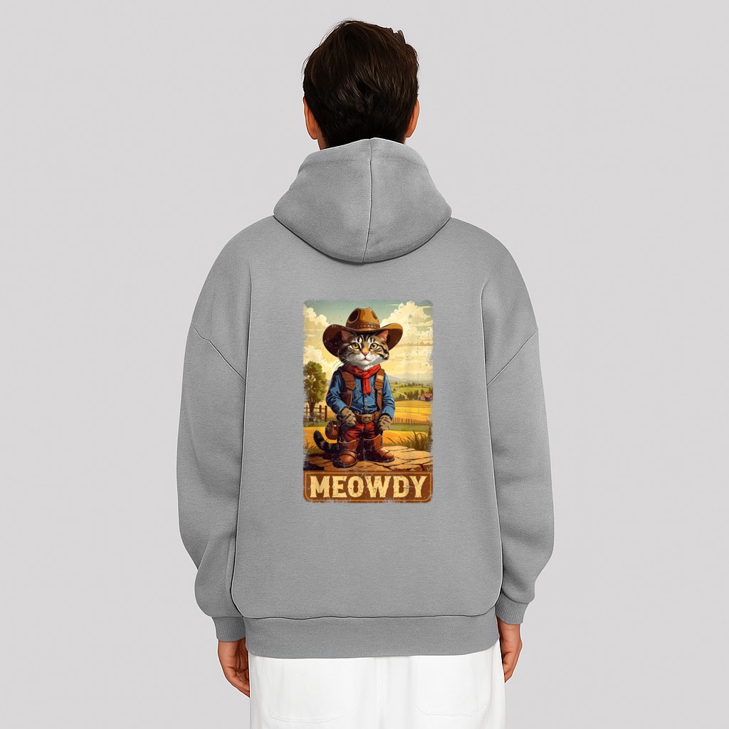 Meowdy Funny Country Side Cat Hat Vintage Cowboy Cat Hoodie