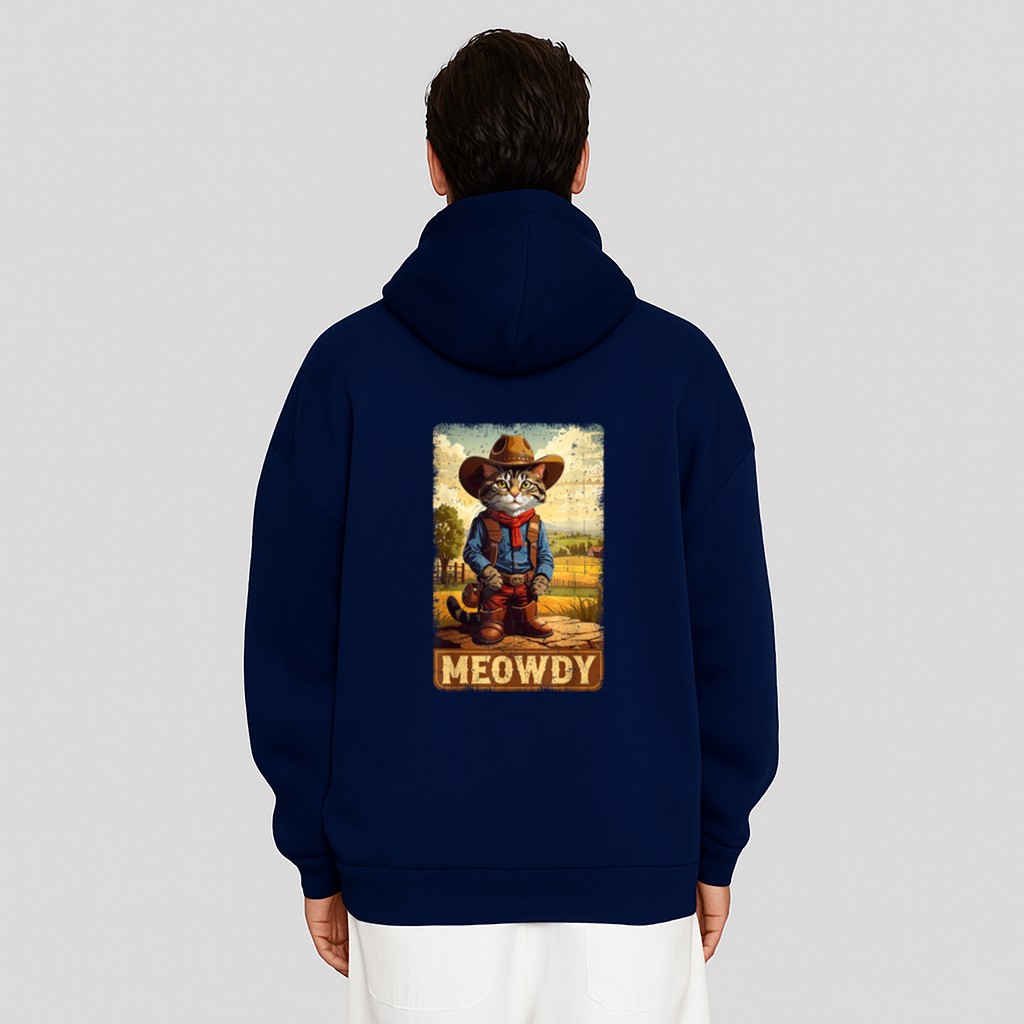 Meowdy Funny Country Side Cat Hat Vintage Cowboy Cat Hoodie