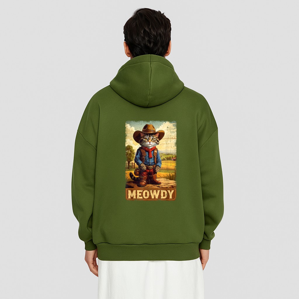 Meowdy Funny Country Side Cat Hat Vintage Cowboy Cat Hoodie