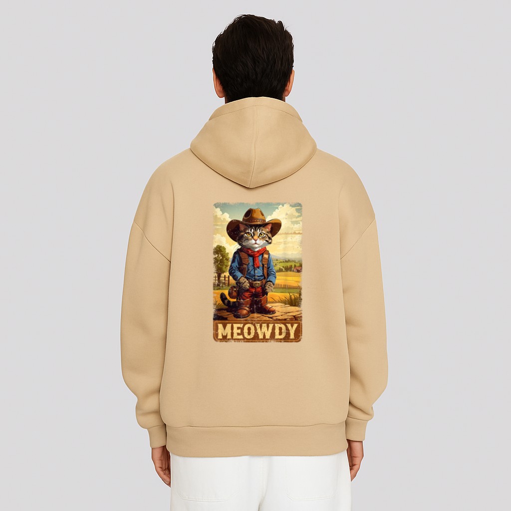 Meowdy Funny Country Side Cat Hat Vintage Cowboy Cat Hoodie