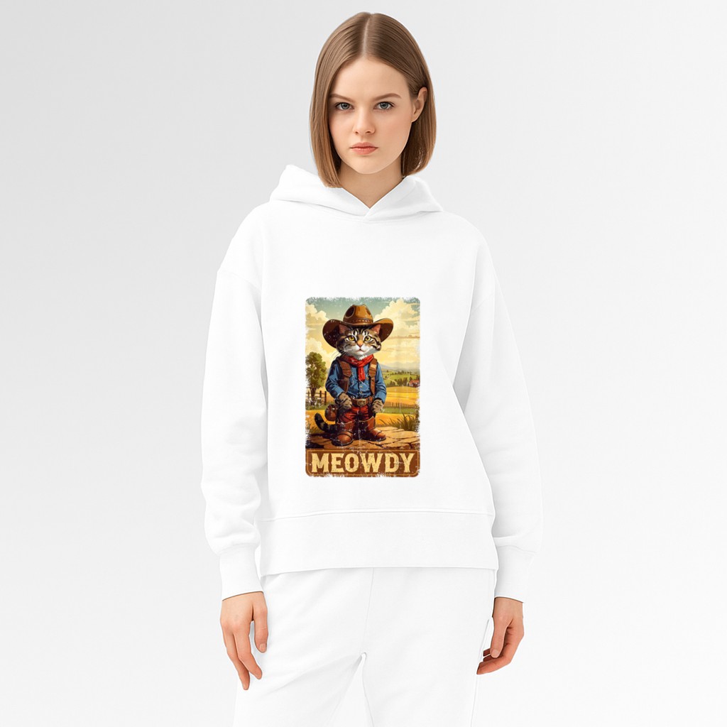 Meowdy Funny Country Side Cat Hat Vintage Cowboy Cat Hoodie