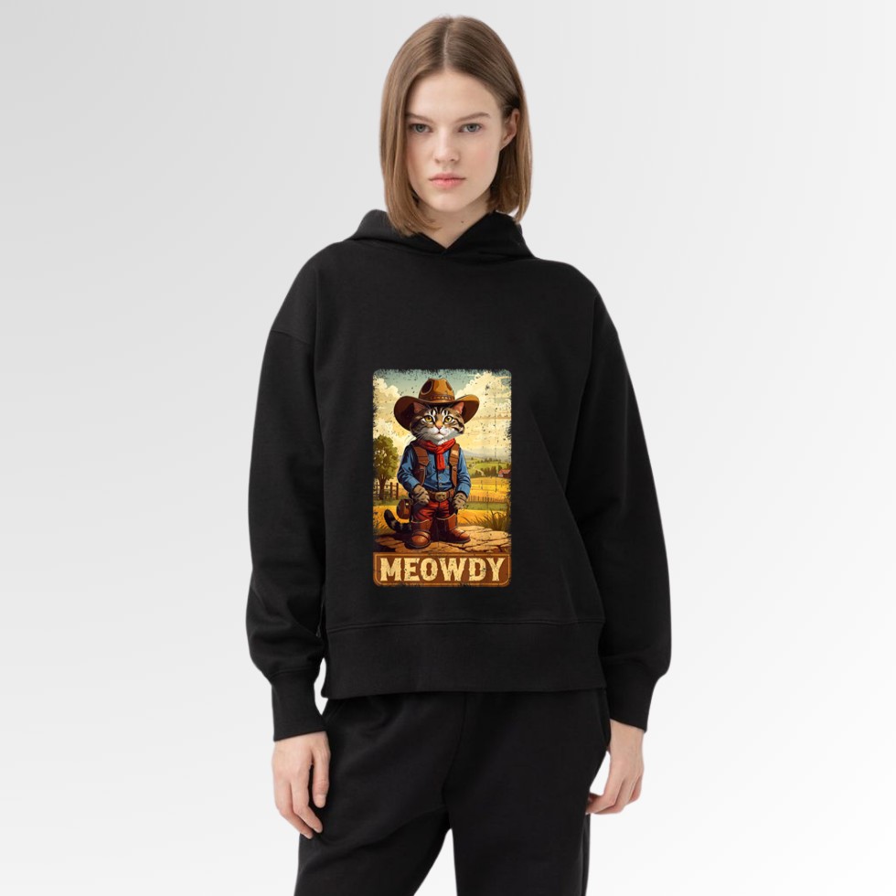 Meowdy Funny Country Side Cat Hat Vintage Cowboy Cat Hoodie