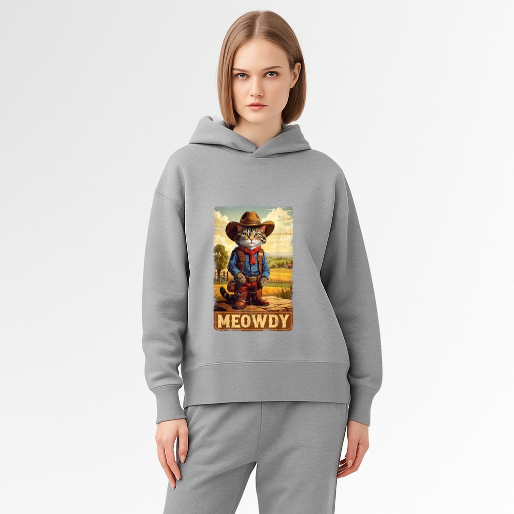 Meowdy Funny Country Side Cat Hat Vintage Cowboy Cat Hoodie