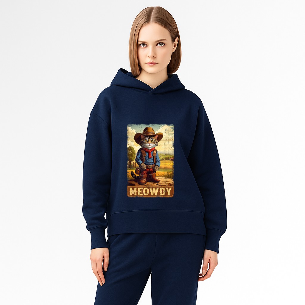 Meowdy Funny Country Side Cat Hat Vintage Cowboy Cat Hoodie