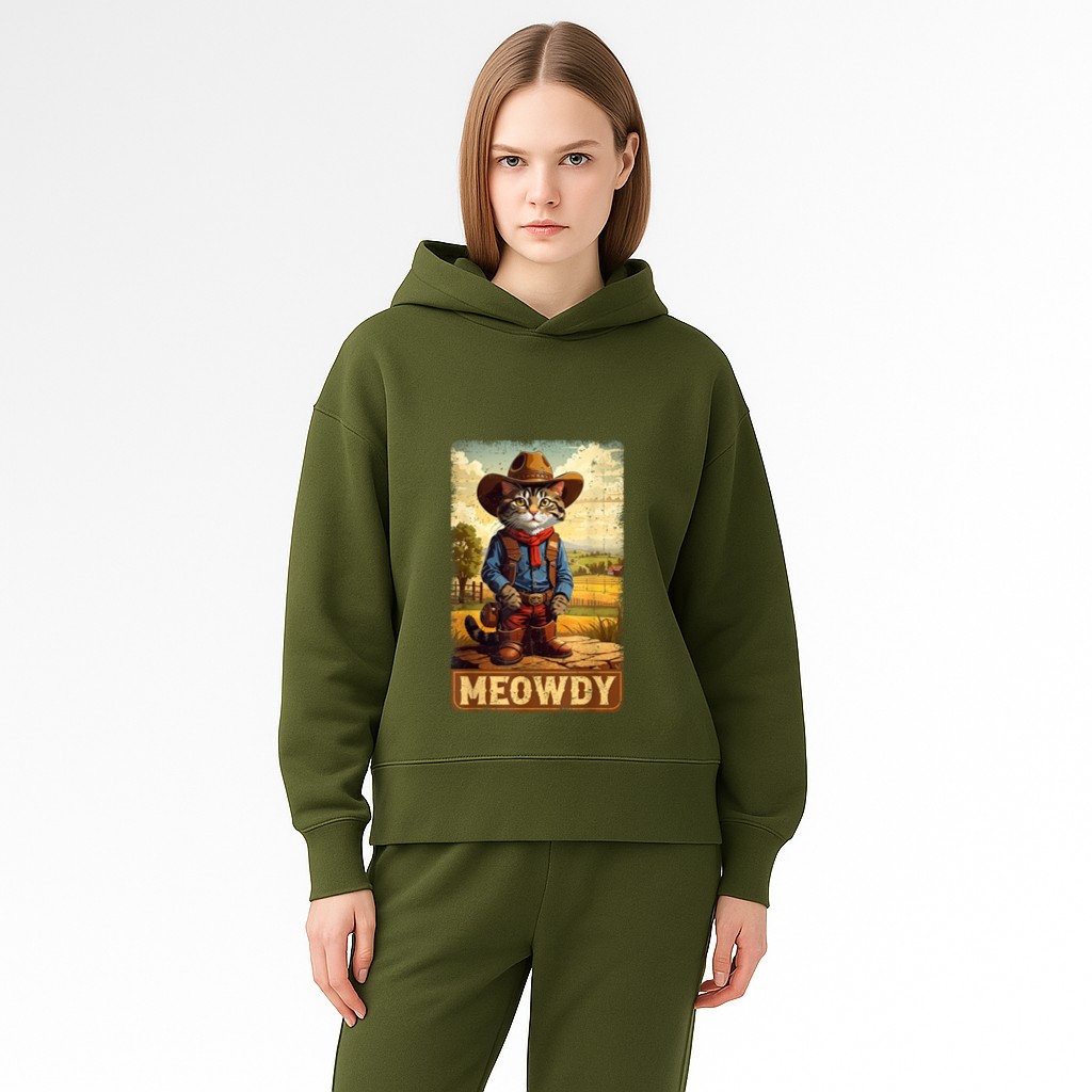 Meowdy Funny Country Side Cat Hat Vintage Cowboy Cat Hoodie