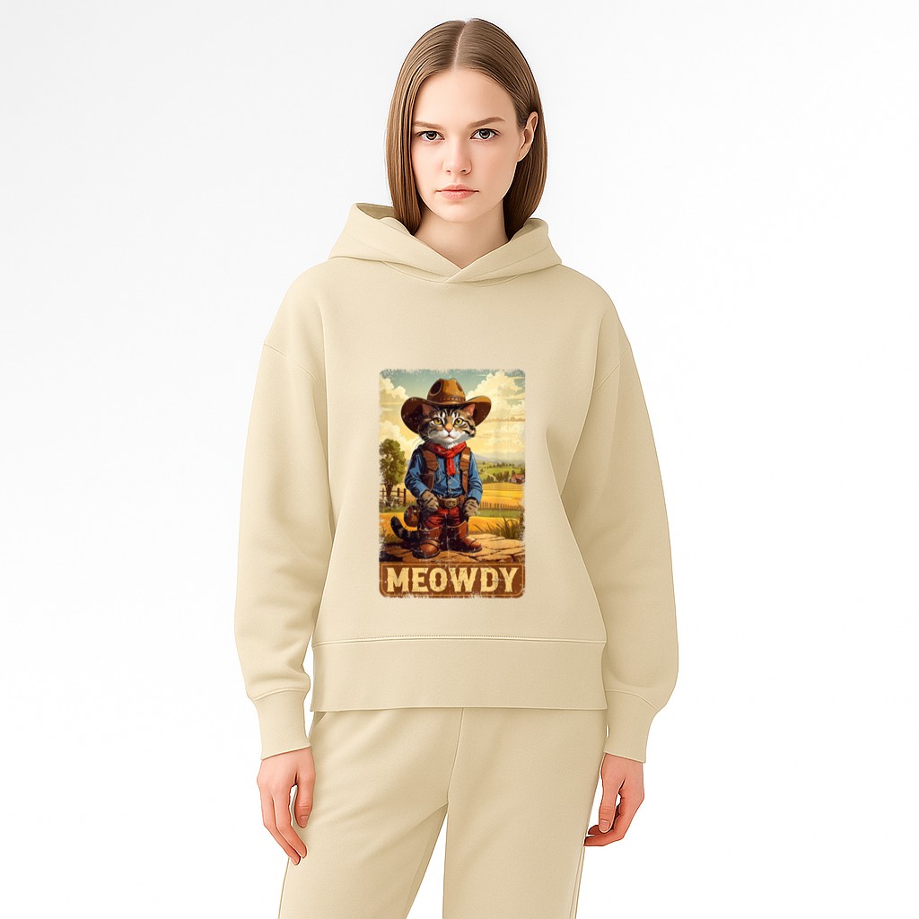Meowdy Funny Country Side Cat Hat Vintage Cowboy Cat Hoodie