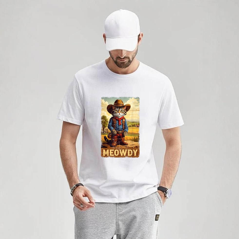 Meowdy Funny Country Side Cat Hat Vintage Cowboy Cat T-Shirt