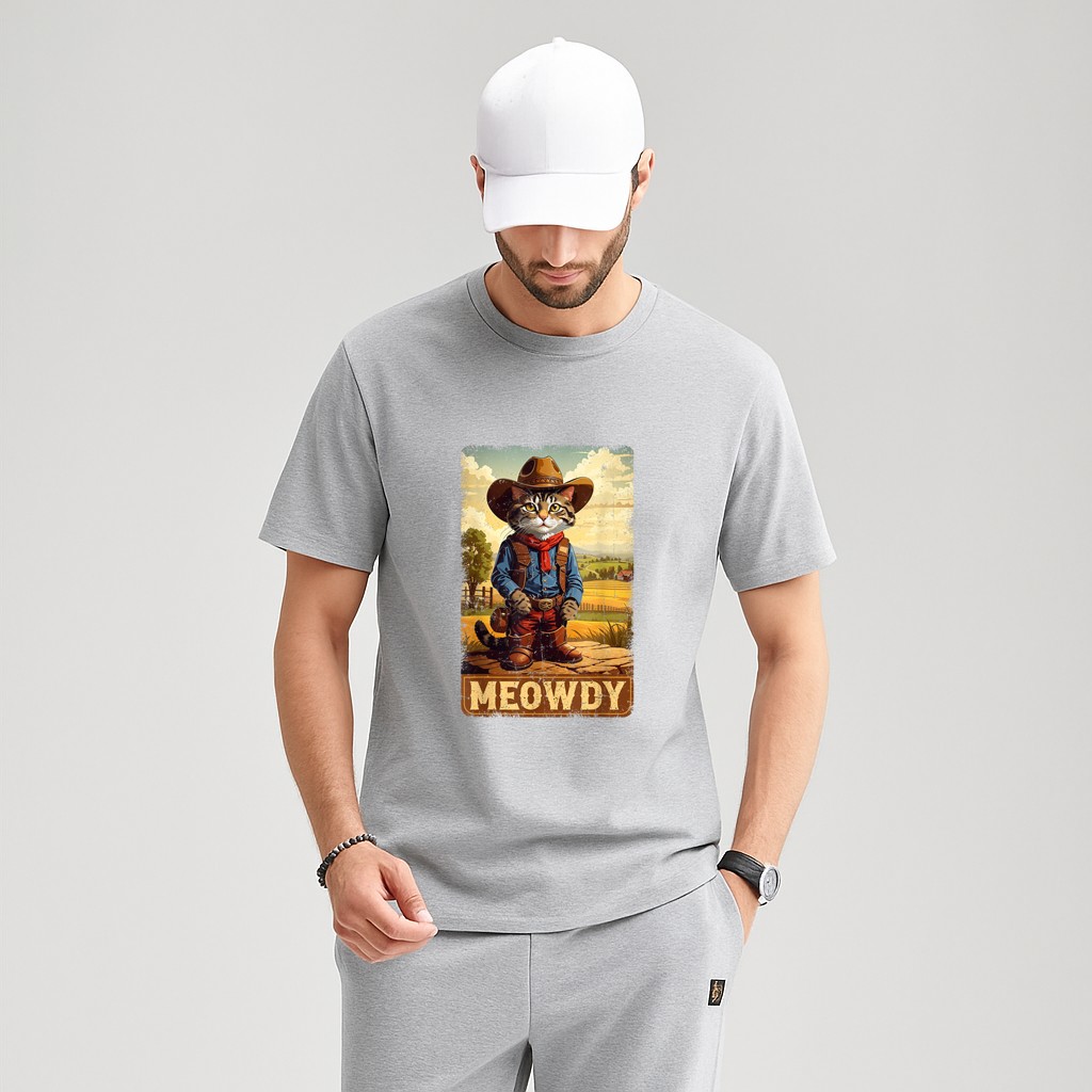 Meowdy Funny Country Side Cat Hat Vintage Cowboy Cat T-Shirt