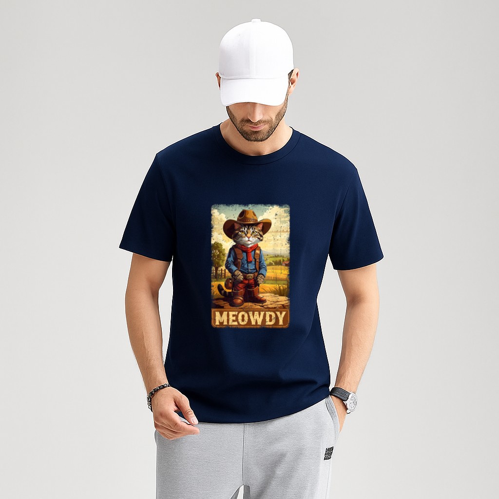Meowdy Funny Country Side Cat Hat Vintage Cowboy Cat T-Shirt