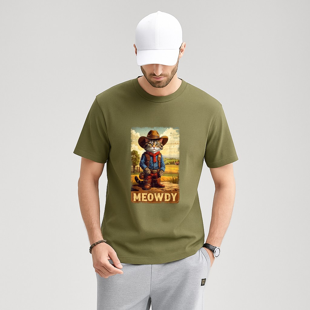 Meowdy Funny Country Side Cat Hat Vintage Cowboy Cat T-Shirt