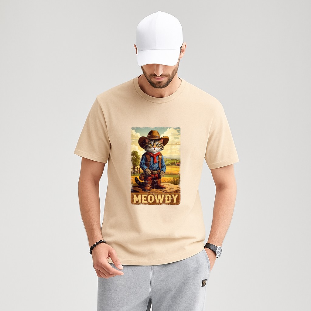 Meowdy Funny Country Side Cat Hat Vintage Cowboy Cat T-Shirt